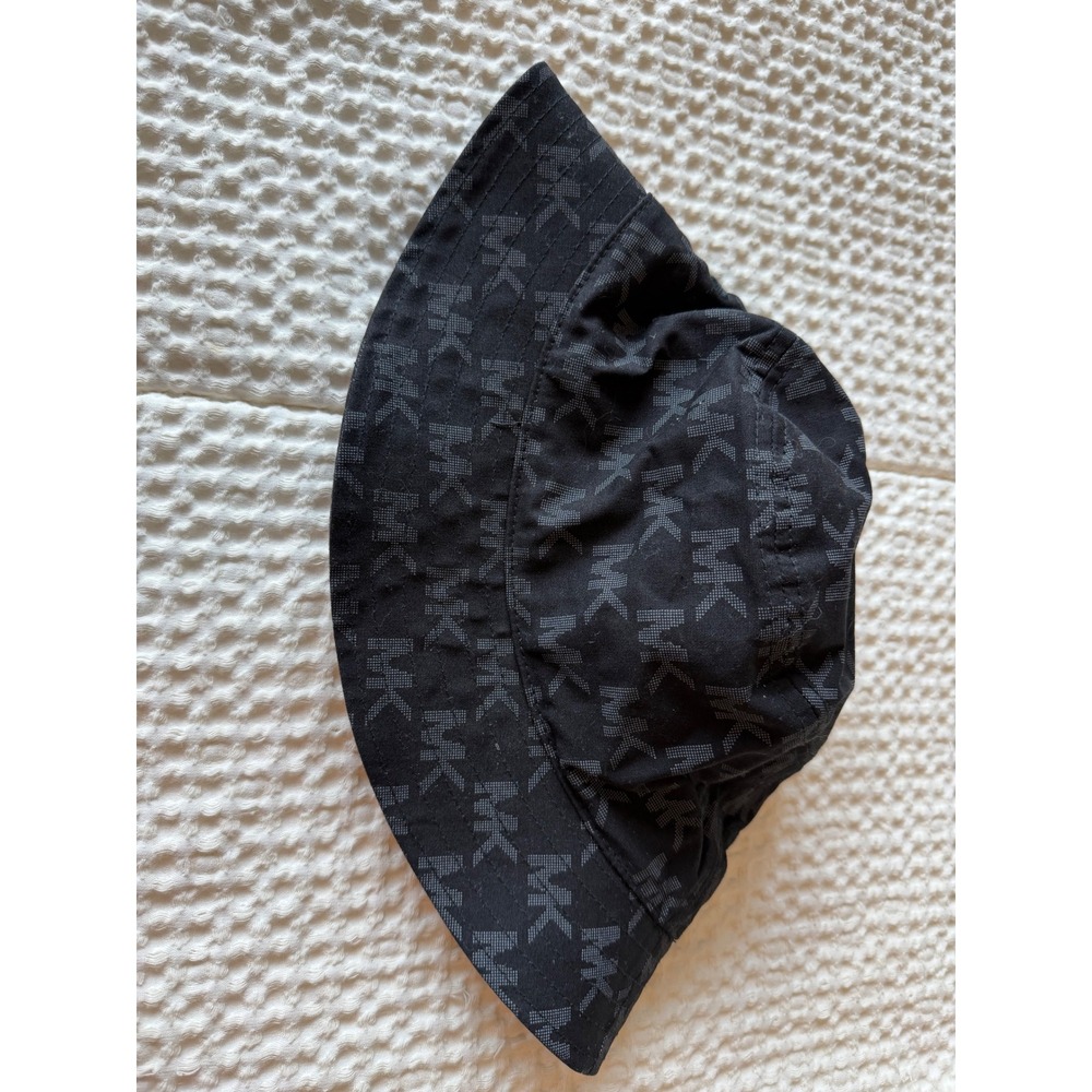 Michael Kors Womens Black Monogram MK Logo Cotton Bucket Hat Size M/L
